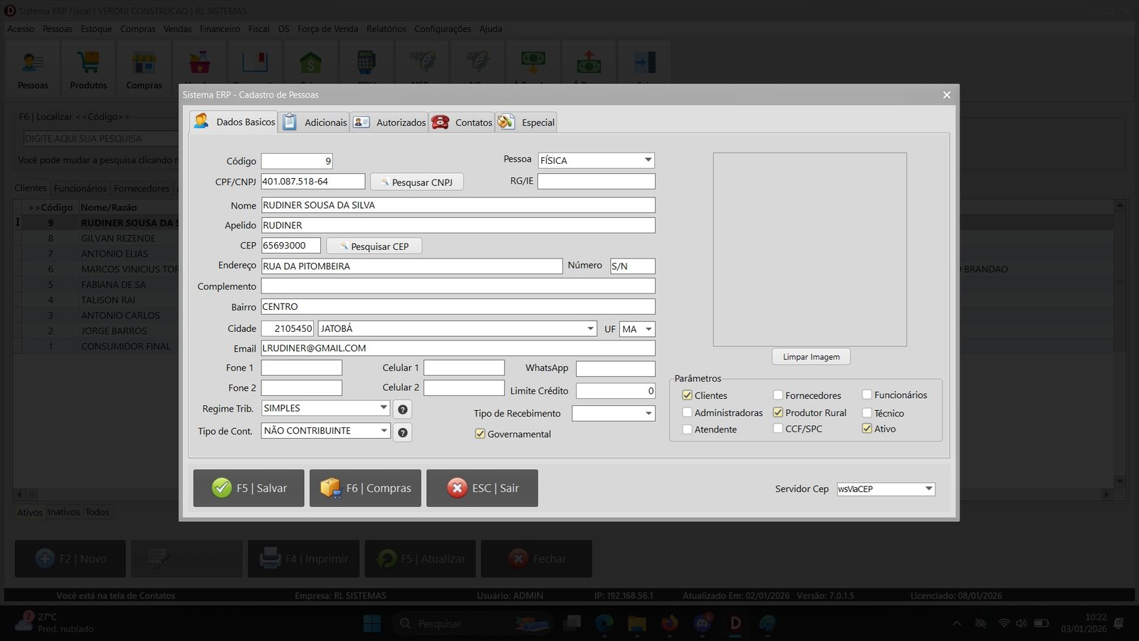Gestão de clientes.